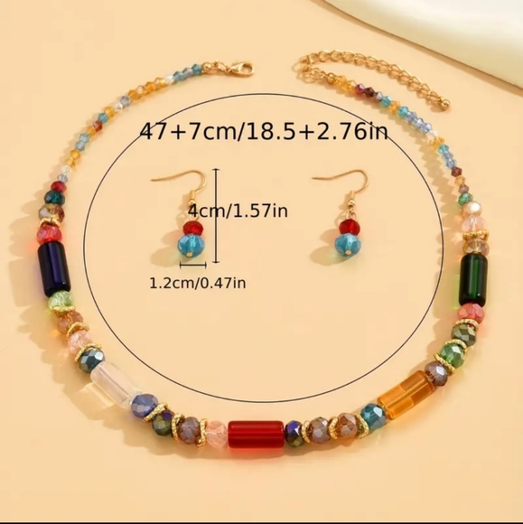 Handmade Charming Glass and Brass Necklace and Earring Set. - Picture 5 of 5